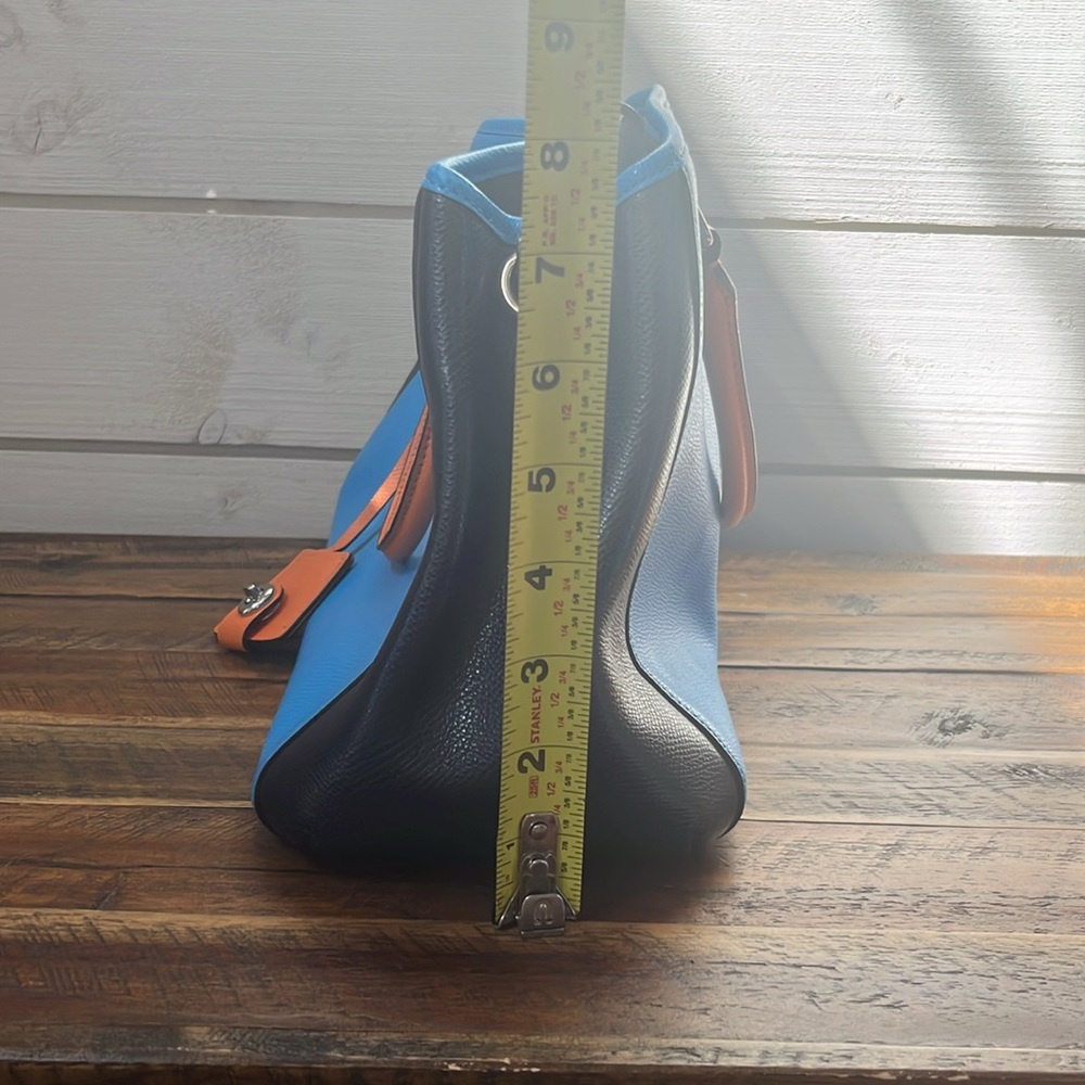 Coach Bright Blue Leather Tote with Orange Trim and Black Sides - Picture 4 of 15